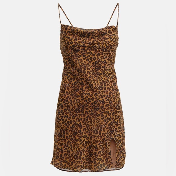 New! Staud Bellamy Leopard Print Cowl Neck Lace Up Back Mini Dress🤎 XL NWT! - Picture 8 of 16